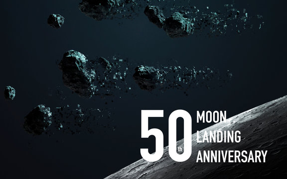 Modern space art. Moon landing anniversary. Pixelization. Elements of this image furnished by NASA