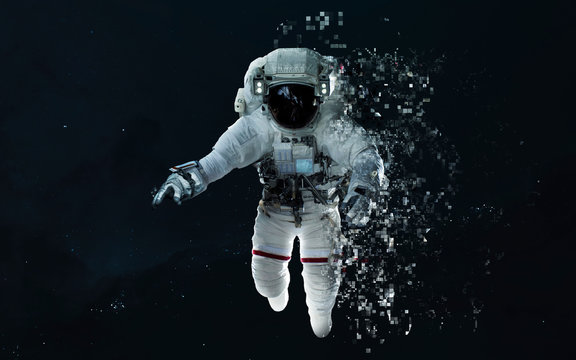 Modern Art Of Astronaut At Deep Space. Pixelization. Elements Of This Image Furnished By NASA