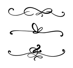 Collection of handdrawn dividers or borders made with brush and ink. Unique swirls for your design of book, handmade wedding album. Vector illustration