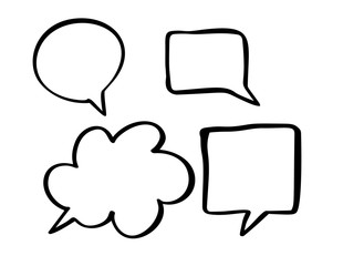 Monochrome vector speech boobles set. Set of hand drawn doodle frames for dialogue with place for text bubble. Vector illustration