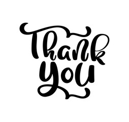 Obraz premium Hand drawn vintage Vector text Thank you. Isolated on white background. Calligraphy lettering illustration for wedding, greeting card, tag