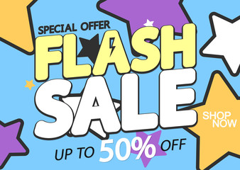 Flash Sale, up to 50% off, poster design template, special offer, vector illustration