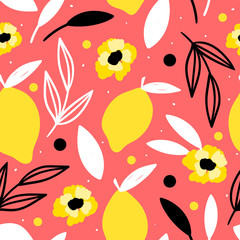 Fototapeta na wymiar Lemon seamless pattern for print, textile. Modern decorative lemon background.