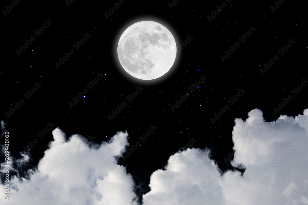 Wall mural full moon with starry and clouds background. dark night.