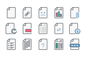 Document related color line icon set. Docs and files linear icons. File type colorful outline vector sign collection.