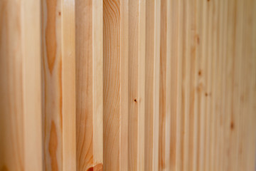 Fototapeta premium Close up Large brown wooden battens for blinds and sunscreen protection.