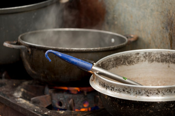 Noodles being cooked on stove, Dongdaemun Market, Seoul, South Korea