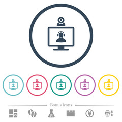 Obraz premium Video assistance flat color icons in round outlines