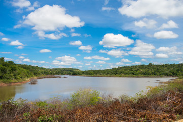Obraz na płótnie Canvas A view of Soizao Water Reservoir in midst of a preserved Caatinga forest in the countryside of Oeiras (Piaui, Brazil)