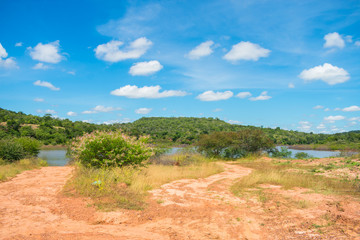 Fototapeta na wymiar A view of Soizao Water Reservoir in midst of a preserved Caatinga forest in the countryside of Oeiras (Piaui, Brazil)