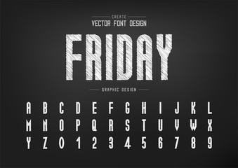 Sketch Font and alphabet vector, Chalk Tall typeface letter and number design, Graphic text on background
