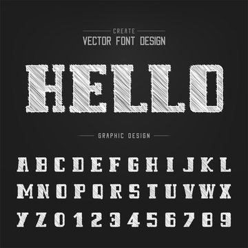 Sketch Bold Font and alphabet vector, Chalk Script and number design, Graphic text on background