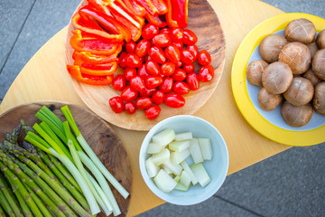 Mushrooms, Tomatoes, Paprika, Spring Onion and Green Asparaug