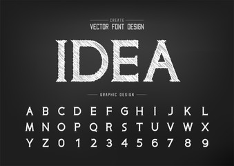 Sketch Font and alphabet vector, Chalk Idea typeface letter and number design, Graphic text on background