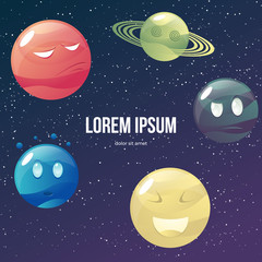 Fototapeta premium Funny cartoon colorful planets set