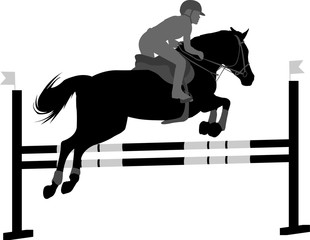 jumping show. horse with jockey jumping a hurdle silhouette