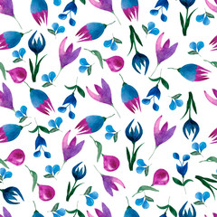 Seamless watercolor pattern. Botanical illustration. Figure drawn by hand. Desian, fabrics, Wallpaper, textiles, cards, background