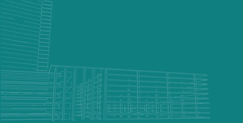 3D illustration architecture building perspective lines.