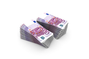 Deck of Five Hundred Euro Banknotes on White