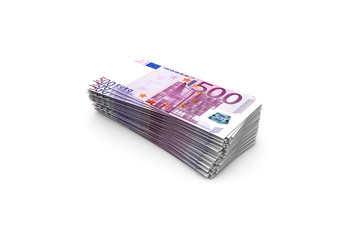 Deck of Five Hundred Euro Banknotes on White