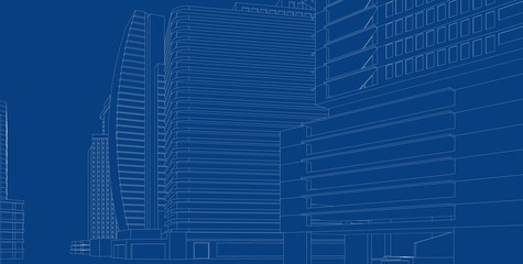 3D illustration architecture building perspective lines.