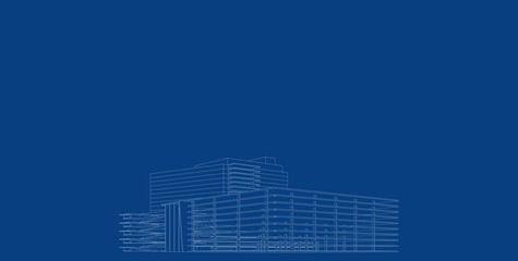 3D illustration architecture building perspective lines.