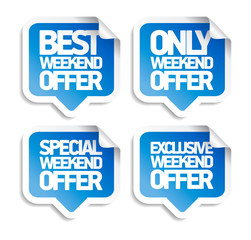 Weekend offer speech bubbles stickers, best, special and exclusive offers