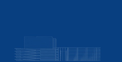 3D illustration architecture building perspective lines.