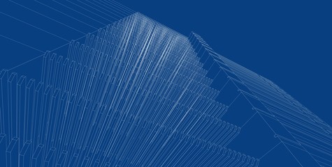 3D illustration architecture building perspective lines.