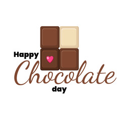 World Chocolate Day. Text with blocks of chocolate on white background Brown color. For banners, greeting cards, stickers, wallpapers 