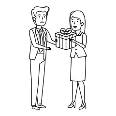 young business couple with gift box