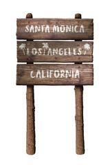 Santa Monica In Los Angeles California Wooden Board Sign Isolated On White Background