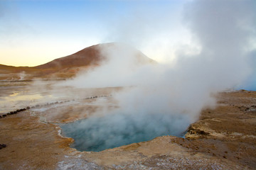 Natural hot spring pool at an altitude of 4300m, El Tatio Geysers, Atacama desert, Antofagasta Region, Chile, South America