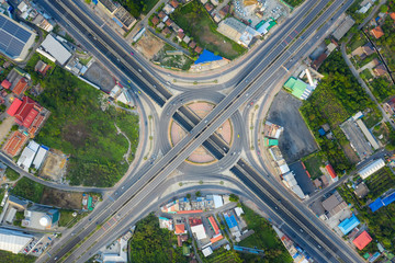Fototapeta na wymiar Aerial view of highway junctions Top view of Urban city, Bangkok, Thailand.
