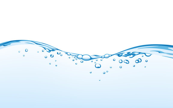Water splash with bubbles of air, isolated on the white background. Water wave vector illustration, eps 10