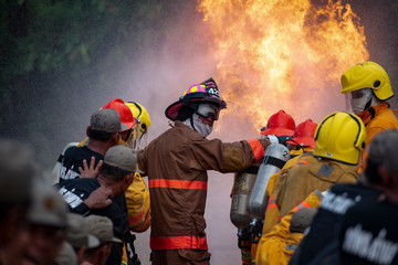 Firefighter Trainer teamwork of Firefighters training, fireman