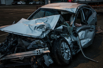 Heavily broken car, apparently there was a serious accident.
