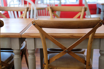 Fototapeta na wymiar wood table & chair in cafe coffee shop