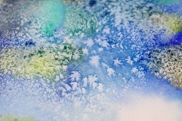 colorful painting winter pattern of watercolor and salt