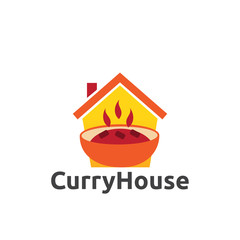Indian Curry Restaurant Logo Bowl and House Icon Vector