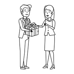 young business couple with gift box