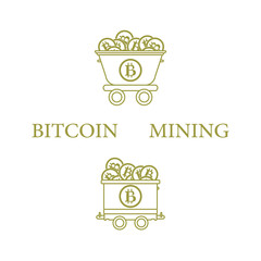 Mining of bitcoins. Mining trolleys with bitcoins.
