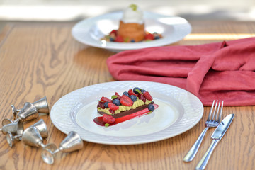 dessert cake with berries in a plate