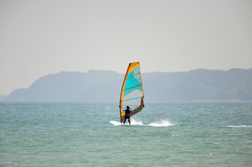 Wind surfing at the sea