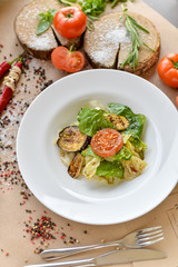 dish menu salmon with lemon and sauce
