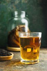 Kombucha tea on rustic background
