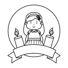 little girl with ribbon and candles first communion