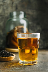 Kombucha tea on rustic background