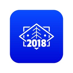 Retro christmas tree icon blue vector isolated on white background