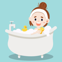 Naklejka premium Women taking a Bath.